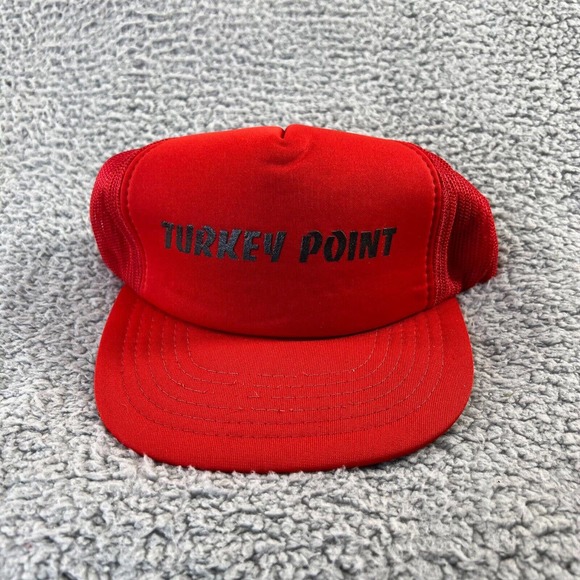 Vintage Turkey Point Trucker Hat Snapback Adult Red Black Spellout 90s Canada - Picture 1 of 7